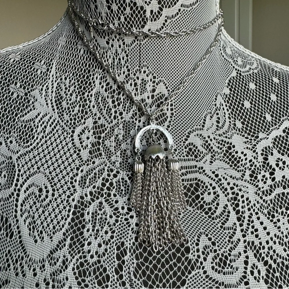 Vintage Crown Trifari Silver Triple Tassel..